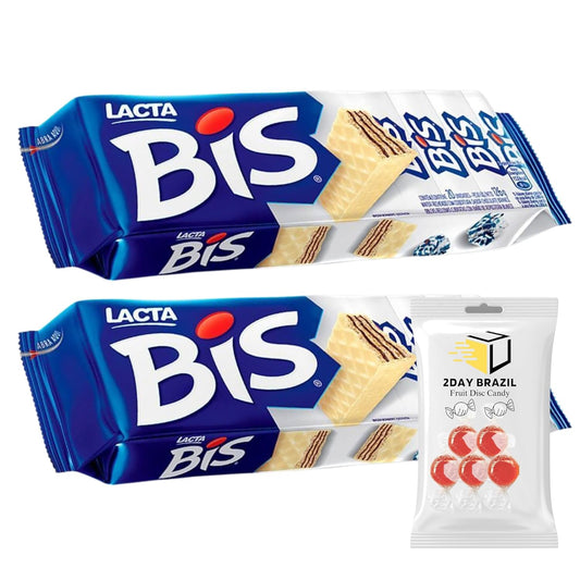 Bis White Wafers Lacta Wafer Bis Branco Milk Wafer 140g (4.9oz) PACK OF 2 Bundle With 2DAY BRAZIL Fruit Disc Candy