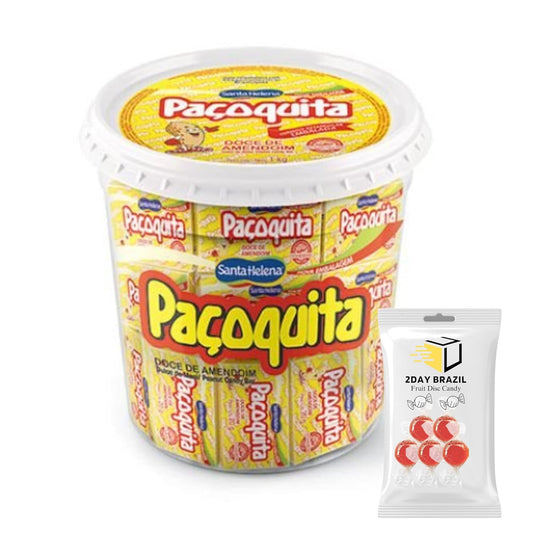 Paçoquita Doce de Amendoim | Ground Peanut Candy 1KG (35.2oz) Bundle with 2DAY BRAZIL Hard Fruit Disc Candy