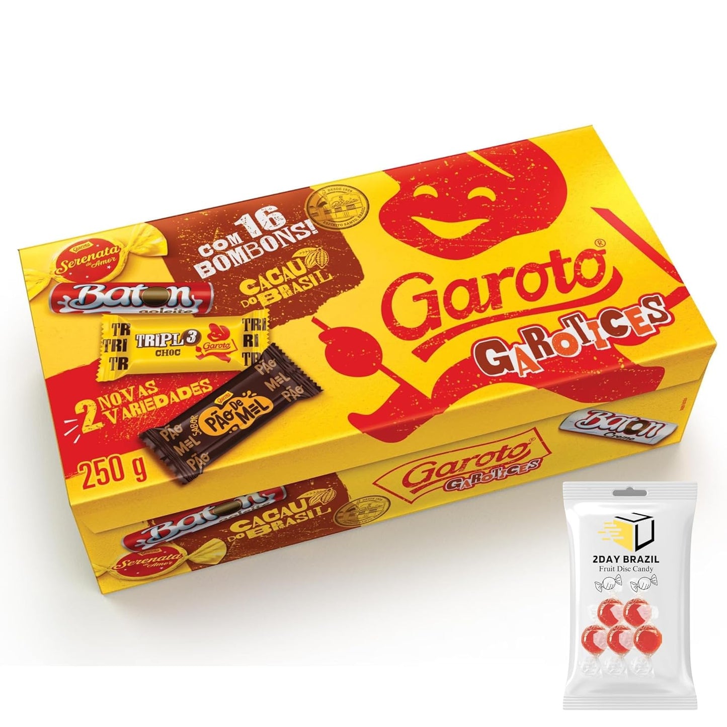 Garoto Assorted Bonbons Caixa de Bombons Sortidos 10.5oz (200g) Bundle With 2DAY BRAZIL Fruit Disc Candy